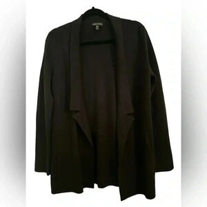 Eileen Fisher Silk Blend Lapel Long Cardigan Organic Cotton Sweater, Black